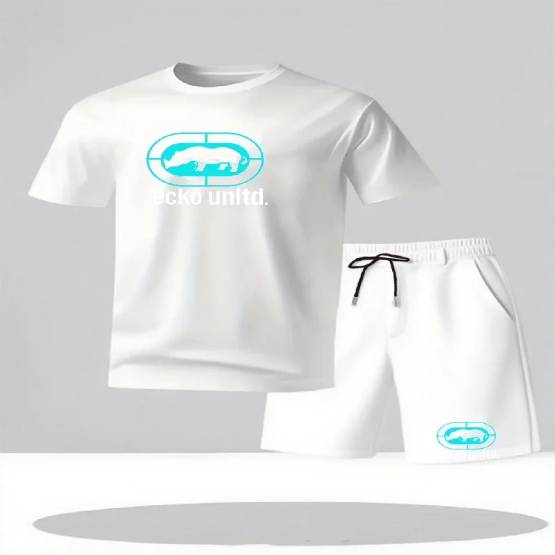 Nuovo set estivo casual da uomo composto da t-shirt e pantaloncini, completo due pezzi dalla vestibilità comoda, set sportivo traspirante a maniche corte da uomo, completo due pezzi