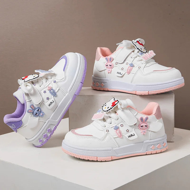 Scarpe casual per bambini, sneakers con cartoni animati, in pelle PU, scarpe sportive primaverili e autunnali per bambini, antiscivolo, rosa e viola, taglie 26-37