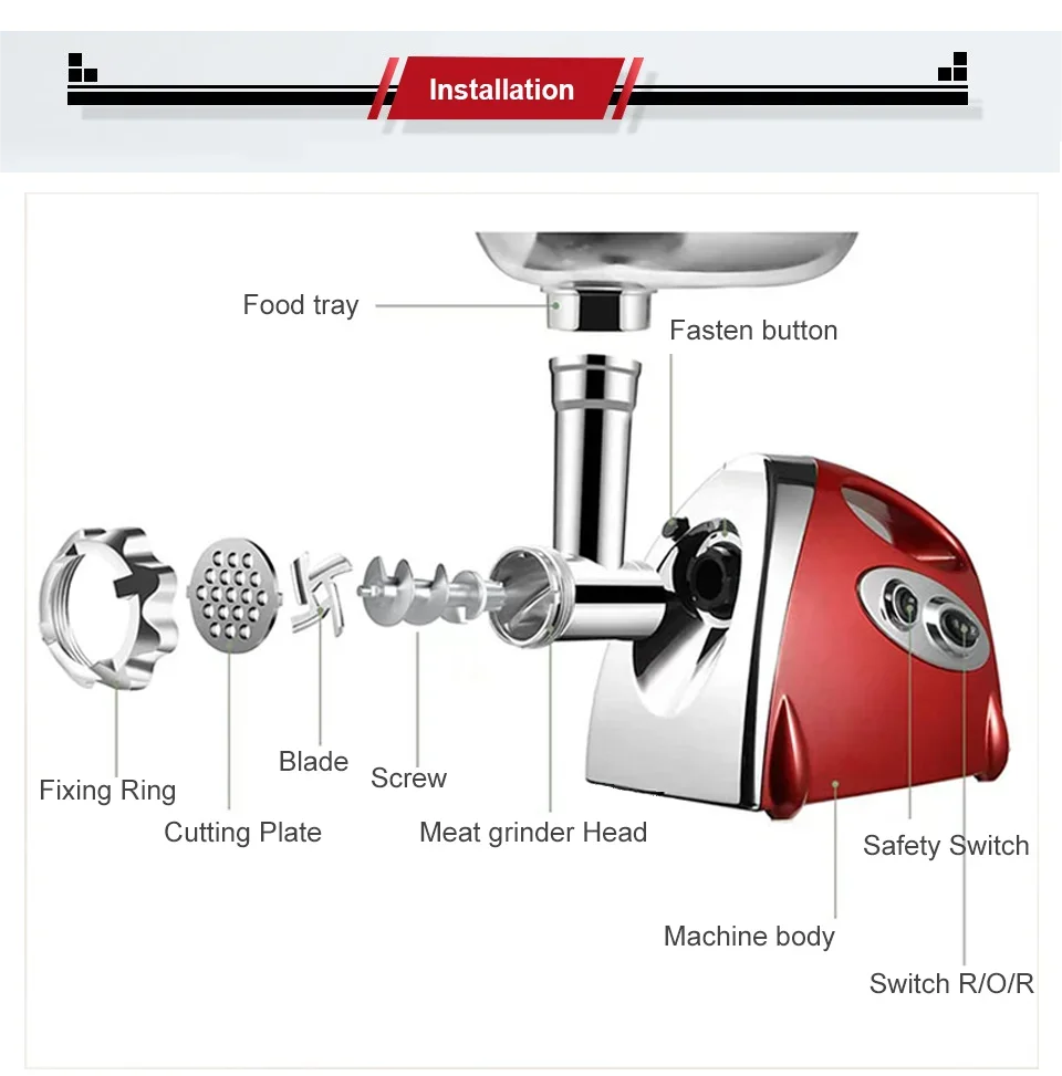 Electric Meat Grinder Multi-functional Household Meat Mincer Sausage Grinder Stainless Steel Food Processor Sausage Stuffer