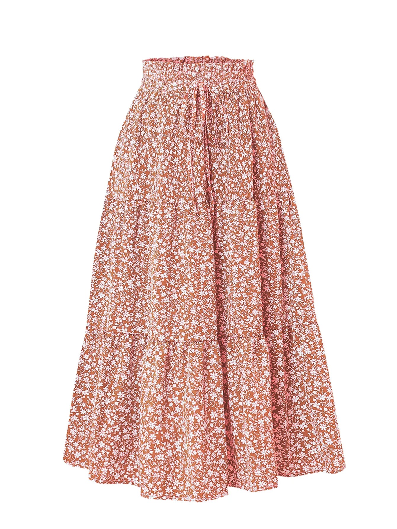 Women's Summer Floral Midi Skirt A-Line Half Skirt with Elastic Waistband Elegant and Flowy