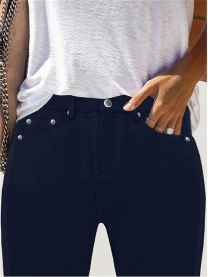 Women Slim Fit Stretch Jeans - 9/10 Length Ankle-Length Colorful Comfort Stretch Fabric  Pants Elastic Waist Casual Office Comfy