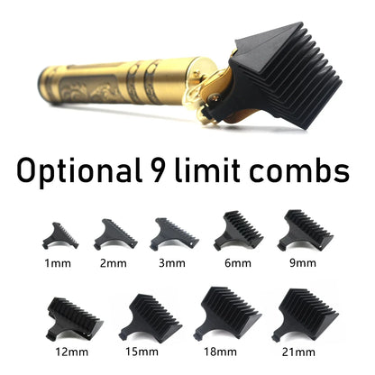 Professional T9 Hair Trimmer Stainless Steel Blade Metal Body with 9 Optional Limit Combs Cordless for Hair Beard Trimming