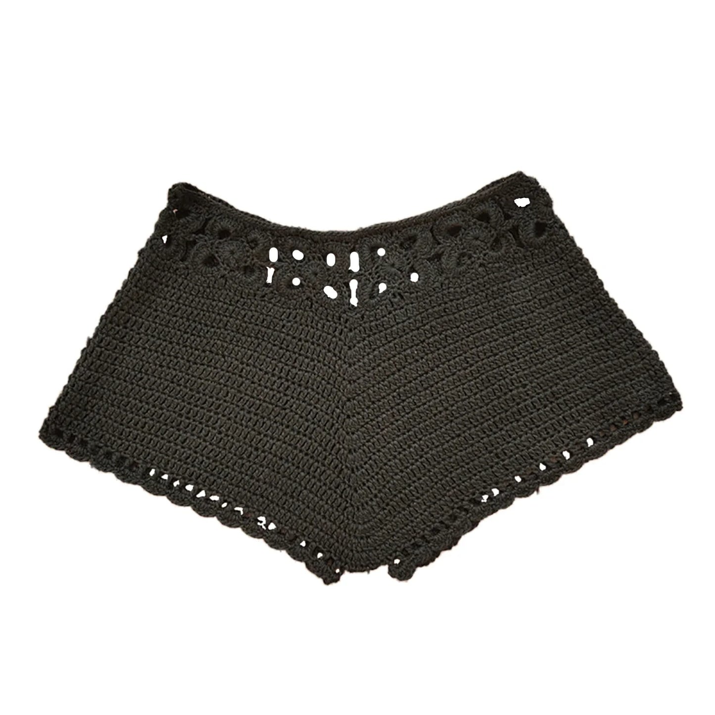 Pantaloncini da spiaggia da donna in maglia all'uncinetto con ritagli, pantaloncini da spiaggia estivi con coulisse, stile streetwear.