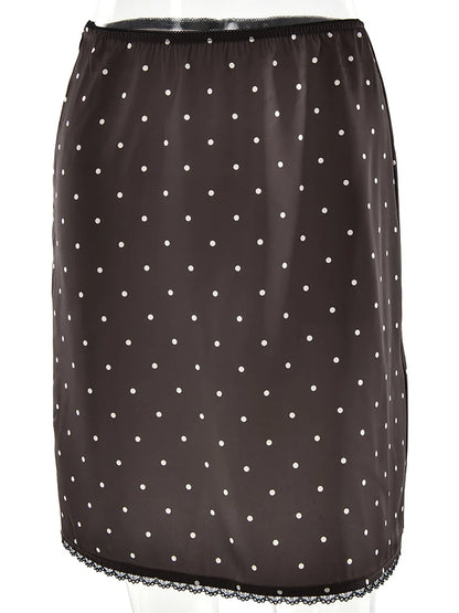Articat Fashion Satin Polka Dot Print Bodycon Skirt Women Sexy Tight Zipper Lace Trim Half Skirt Autumn New Office Streetwear