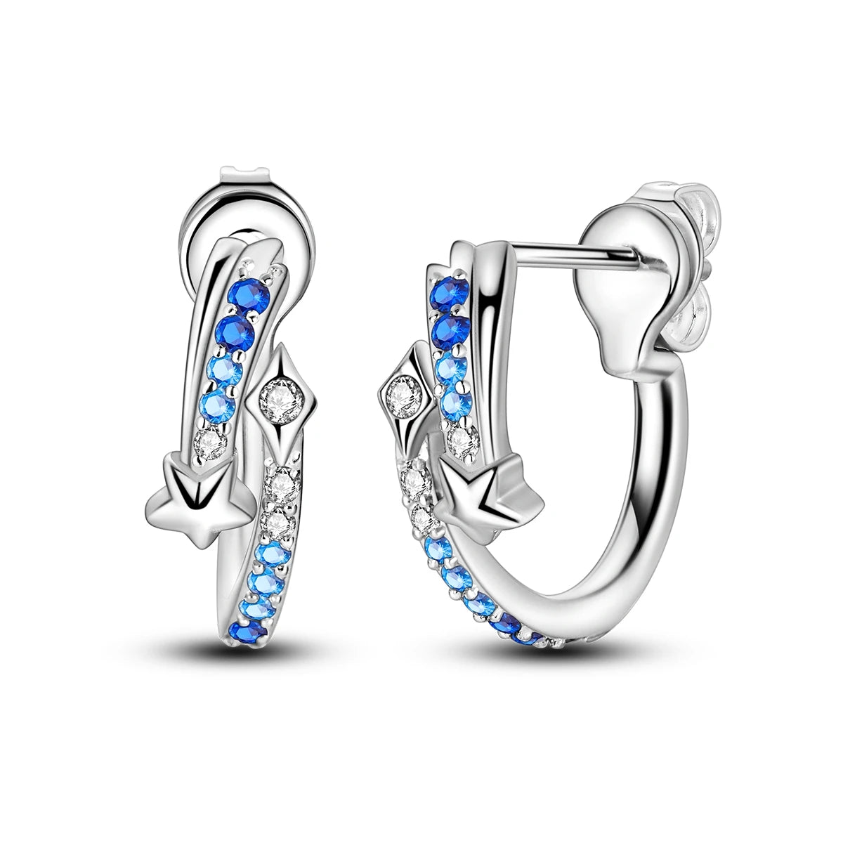 Orecchini a cerchio originali in argento 925 con stella, luna, trifoglio e farfalla con zirconi, perfetti per la creazione di gioielli e come regali di nozze per donne e ragazze.