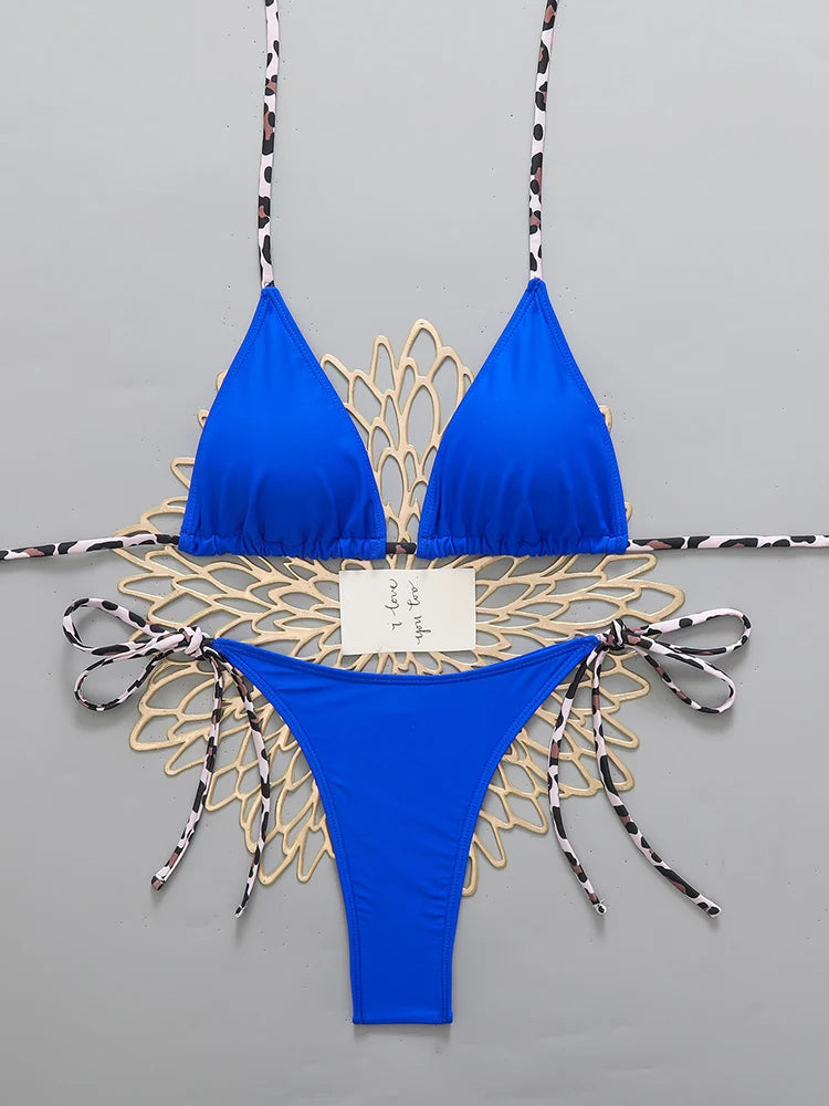 Bikini sexy leopardato da uomo, costume da bagno 2026, bikini micro tanga con laccetti all'americana, set di costumi da bagno femminili per donna, costume da bagno