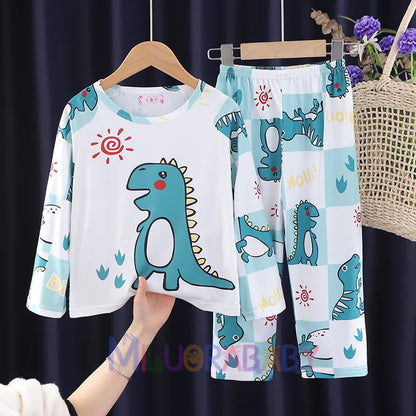 Pigiama per bambini dai 2 ai 14 anni, completo a maniche lunghe per primavera e autunno, set pigiama per bambini con motivo a cartoni animati Stitch, abbigliamento da casa comodo e casual per ragazzi e ragazze.