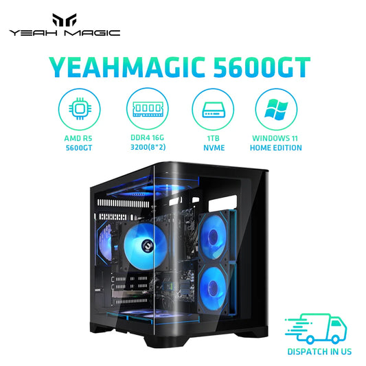 YEAH MAGIC  AMD Ryzen 5 5600GT  Gaming Desktop 16GB(8G*2) DDR4 3200 1T NVME SSD ARGB 7 Fans Win 11 Home Gamer Desktop PC in US
