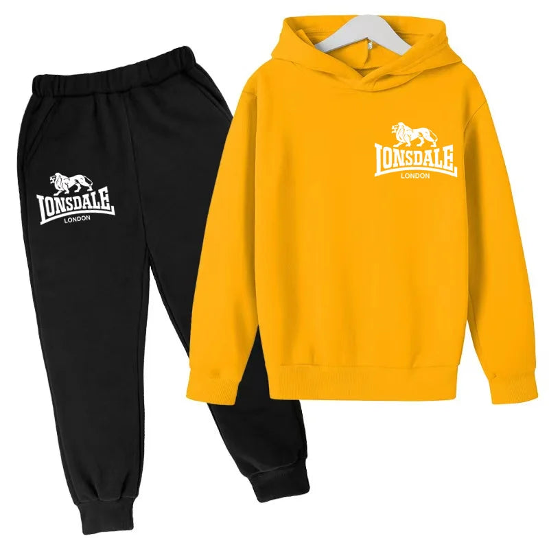 Felpa con cappuccio alla moda per bambini, tuta con stampa leone per ragazzi, cappotto per bambine dai 3 ai 12 anni, top + pantaloni, set sportivo casual da jogging, affascinante