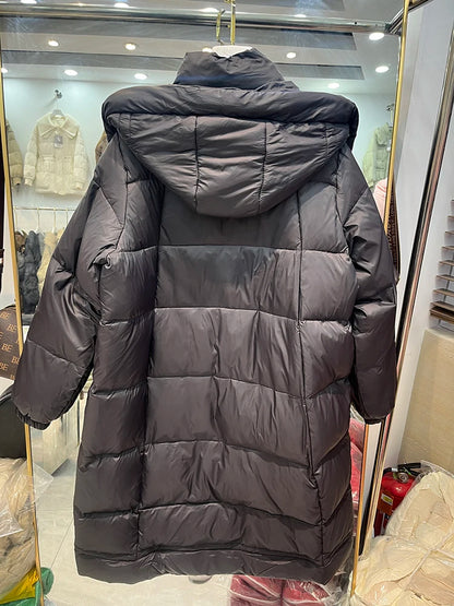 Winter Thicken Long Hooded Down Jacket Women White Duck Down Parker Knee Length Jackets Female Warm Zipper Waterproof Outwears