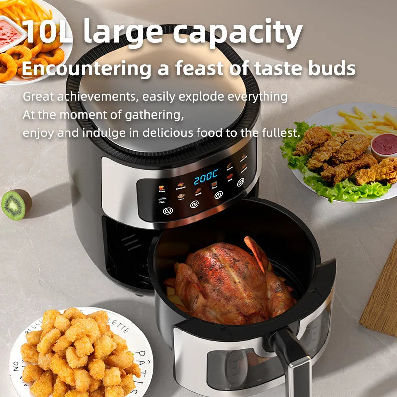 Friggitrice ad aria in acciaio inossidabile da 5 litri, elettrodomestico da cucina elettrico con display LCD e controllo touch screen, senza olio, per casa e hotel