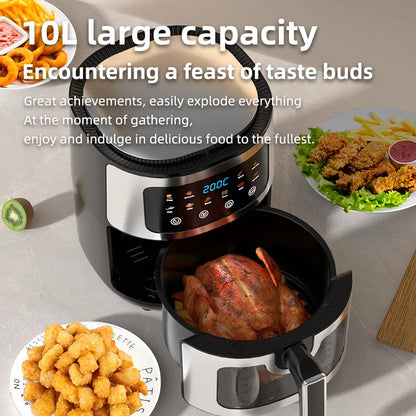 Friggitrice ad aria in acciaio inossidabile da 5 litri, elettrodomestico da cucina elettrico con display LCD e controllo touch screen, senza olio, per casa e hotel