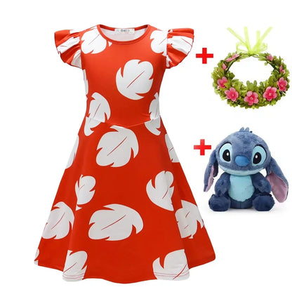Vestito da Lilo per bambina, costume hawaiano di Lilo, abito rosso, cosplay, grazioso abito estivo casual