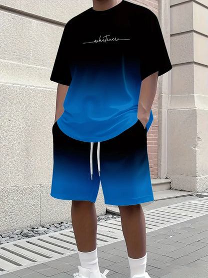 Completo estivo casual da uomo composto da t-shirt e pantaloncini 2026, abbigliamento sportivo taglie forti, t-shirt a maniche corte, pantaloncini con coulisse e tasca.