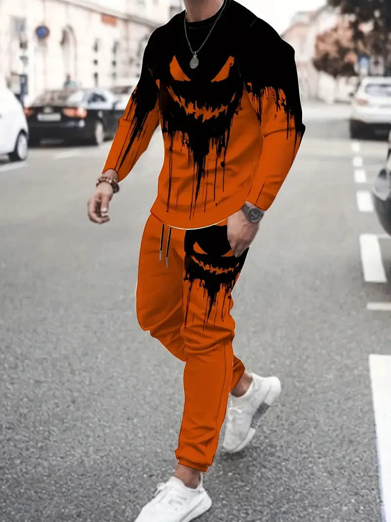Popular Men's Long Sleeve T-Shirts Pants Set Fashion 3D Print Men Sportswear Man Clothes Street Tracksuit Jogger 2 Piece Outfits