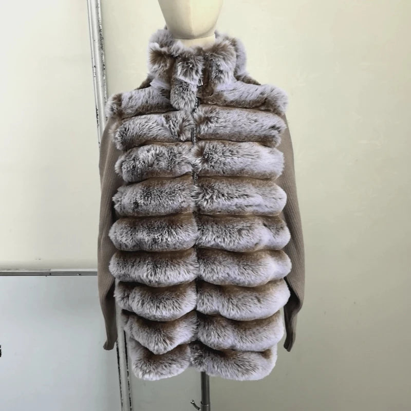 2025 Chic Plush Patchwork Coat Women Vintage Stand Collar Zipper Short Jackets Coats Female Winter Casual Street Outerwear