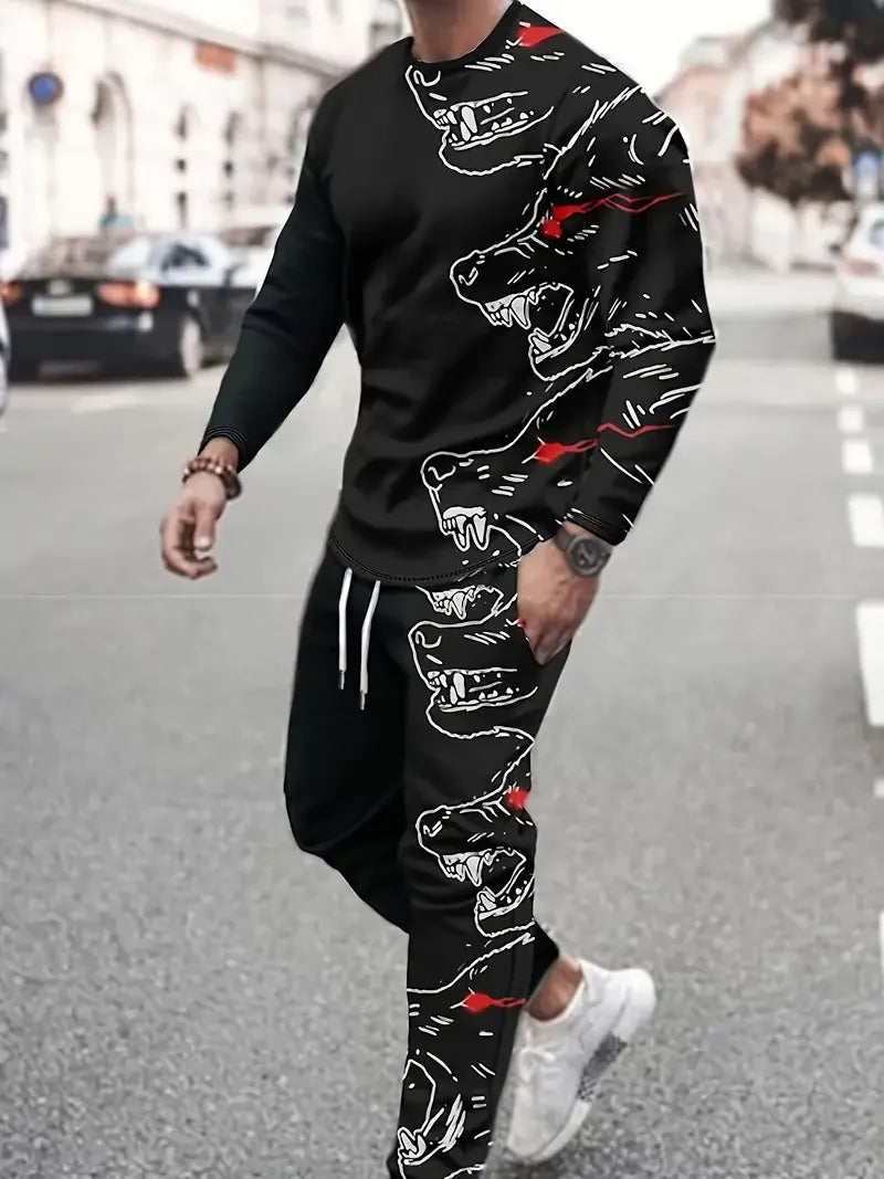 Popular Men's Long Sleeve T-Shirts Pants Set Fashion 3D Print Men Sportswear Man Clothes Street Tracksuit Jogger 2 Piece Outfits