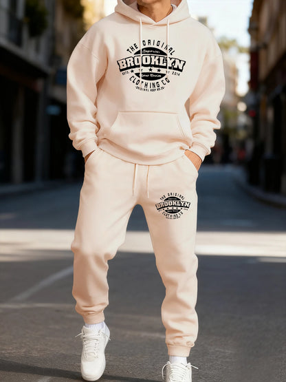 The Original Brooklyn Clothing Co Print Male Hoodie Set Fleece Autumn Two Pices Sets Casual Winter Hoody Sporty Pocket Pants