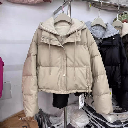 Autumn Winter New Fake Two Pieces Splicing Cotton Jacket Women Cotton-Padded Thick Warm Parkas Short Coat Female Casual Lady Top