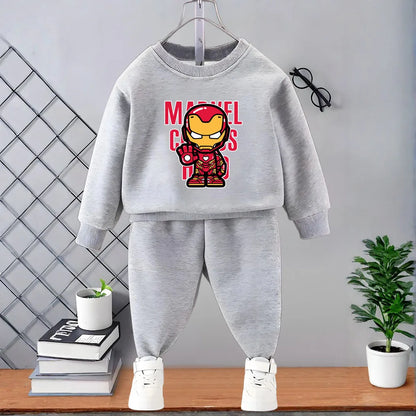Completo per bambini Marvel Primavera/Autunno: felpa e pantaloni della tuta con stampa di Capitan America, set casual con cappuccio per bambini (2 pezzi).