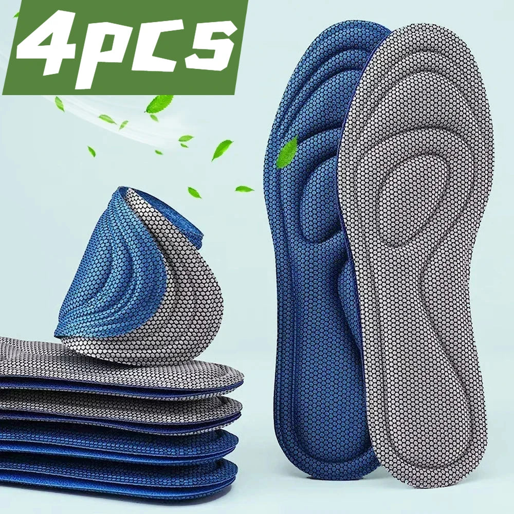 4 solette ortopediche in memory foam per scarpe da uomo e da donna, nano antibatteriche, deodoranti, assorbenti del sudore, ammortizzanti per la corsa.