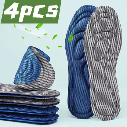 4 solette ortopediche in memory foam per scarpe da uomo e da donna, nano antibatteriche, deodoranti, assorbenti del sudore, ammortizzanti per la corsa.