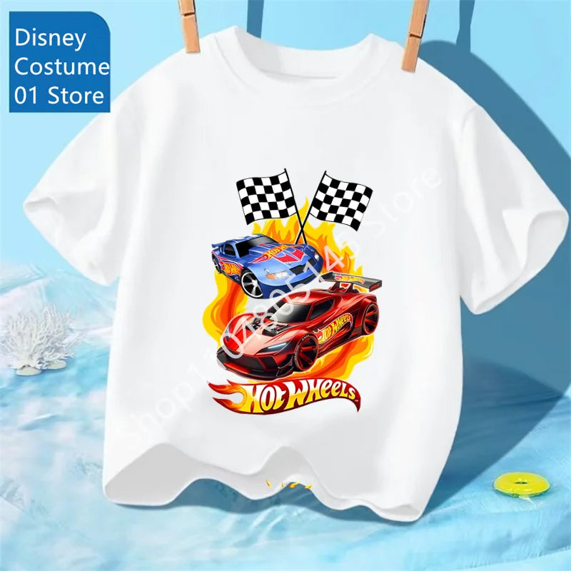 Maglietta per ragazzi, abbigliamento per bambini, magliette con stampa di auto Hot Wheels Race, top grafici, maglietta gialla per bambini, taglie da 8 a 12 anni.