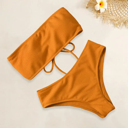 Costume da bagno da donna con imbottitura sul seno, senza ferretto, vita alta, due pezzi, fascia, slip da bagno, bikini diviso, abbigliamento da spiaggia 80%