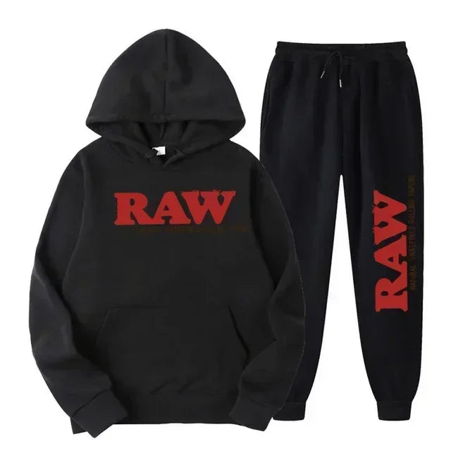 2025 Men's Set RAW Tracksuit men Running Hoodie Sweatpants Men's Set 2 piece set mens outfits  Autumn Winter warm sweatsuits