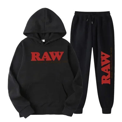 2025 Men's Set RAW Tracksuit men Running Hoodie Sweatpants Men's Set 2 piece set mens outfits  Autumn Winter warm sweatsuits