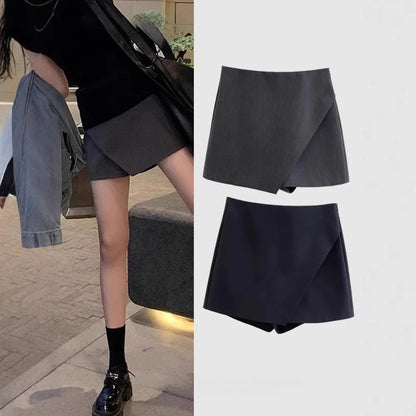 High Waist Black Pants Short Skirt Slit Design Business Style Semi-Body Slimming Versatile Autumn Fashion College Girl Short...