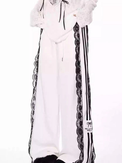 Autumn Chic Korean Loose Joggers Women Patchwork Lace Drawstring Sweatpants Y2k Pants Femme New Bottoms Casual Fashion Trousers