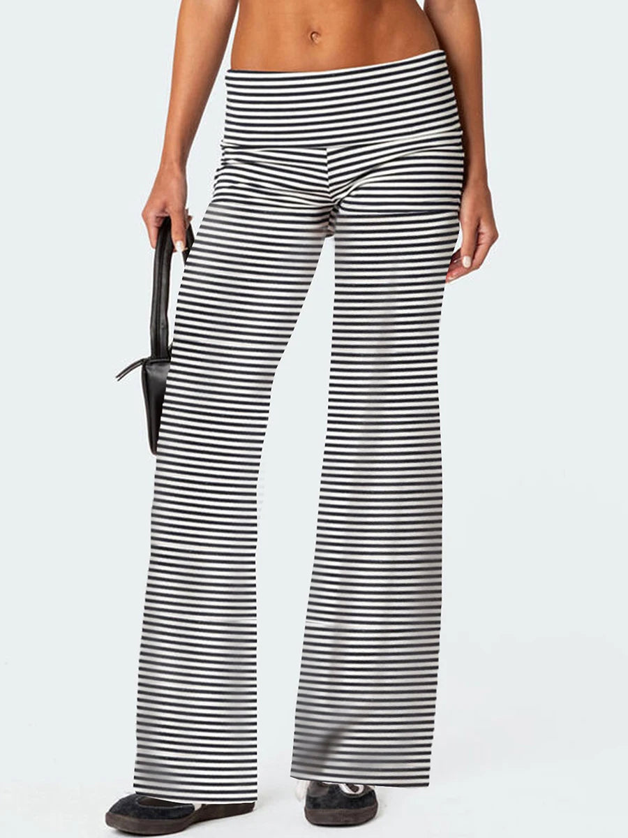 Women's Casual Baggy Pants Solid Wide Leg Sweatpants for Women Fold Over Low Rise Flare Yoga Lounge Pants