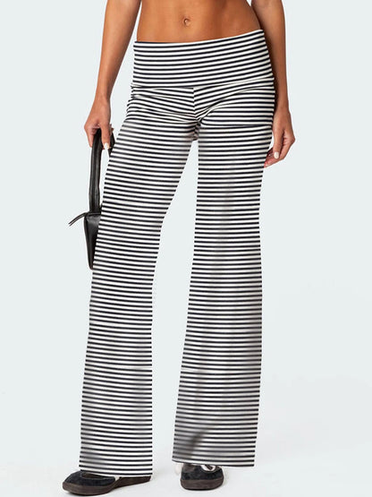 Women's Casual Baggy Pants Solid Wide Leg Sweatpants for Women Fold Over Low Rise Flare Yoga Lounge Pants