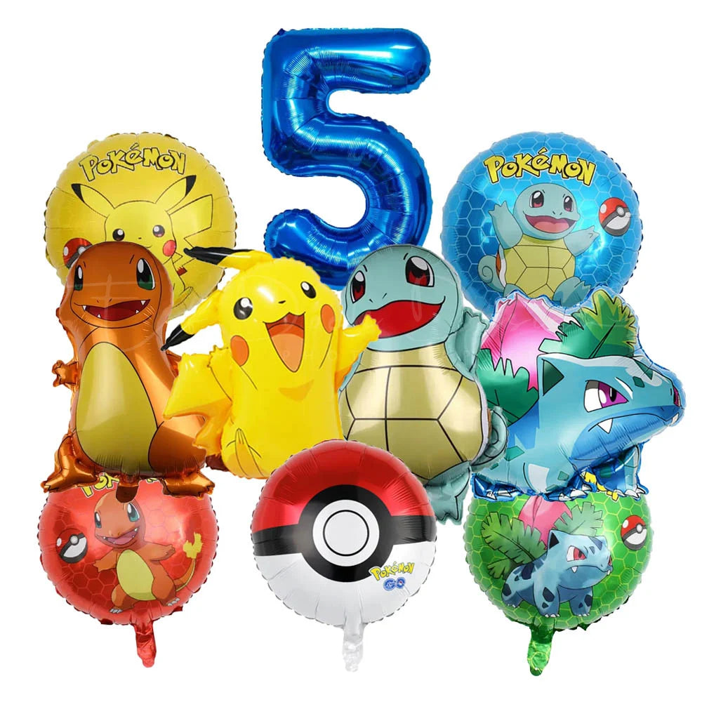 10 palloncini a tema cartoni animati per feste, tra cui Pikachu, il piccolo drago di fuoco, Jenny e la tartaruga, decorazioni per feste di compleanno per bambini e regali.