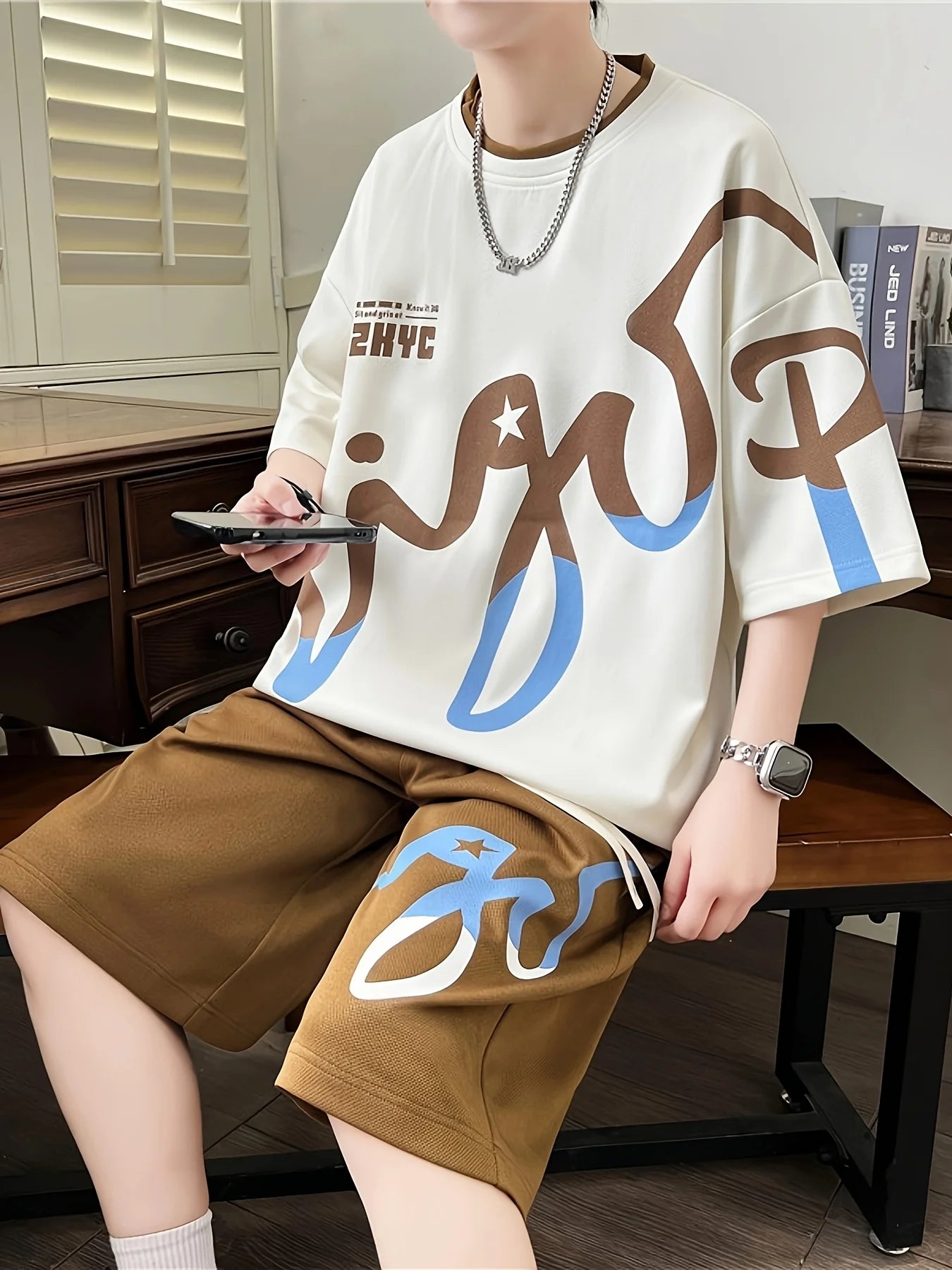 Completo estivo da uomo 2025, abbigliamento sportivo coreano a due pezzi per uomo, abbigliamento da uomo alla moda, set da jogging, set t-shirt + pantaloncini, po