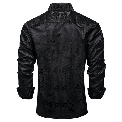 Camicie da uomo a maniche lunghe in seta e poliestere, camicie eleganti di lusso, camicie da smoking con colletto rovesciato e motivo paisley, abbigliamento da uomo