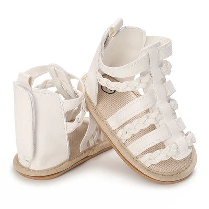 Sandali per bambina 0-12 mesi, primi passi estivi, bianchi, classici, con suola morbida, casual e alla moda.