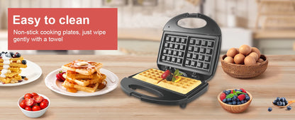 Piastra per waffle con piastre antiaderenti, alloggiamento Cool Touch, indicatori di accensione e spegnimento, macchina per la colazione, avvolgicavo, 750 W.