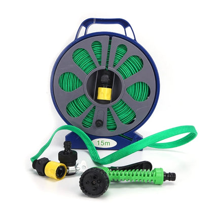 Foldable 590 inch Garden Outdoor Hose and Reel with Nozzle for Plant Watering G5AB