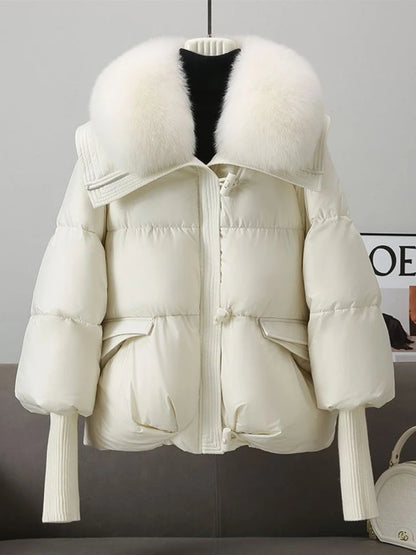2025 Women Parkas Down Cotton Short Padded Jacket Fur Collar Autumn Winter Thick Coats Female Black Casual Outerwear Clothes
