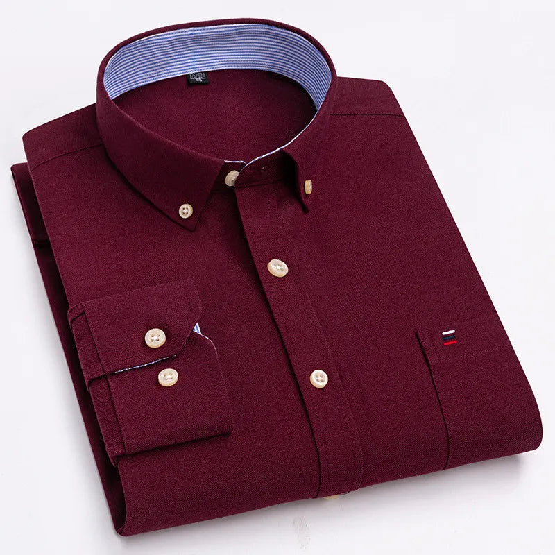 Camicia da uomo a quadri con bottoni a maniche lunghe in cotone 100%, con tasca singola sul petto, vestibilità standard, casual, stile Oxford a quadri e righe