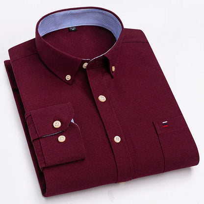 Camicia da uomo a quadri con bottoni a maniche lunghe in cotone 100%, con tasca singola sul petto, vestibilità standard, casual, stile Oxford a quadri e righe