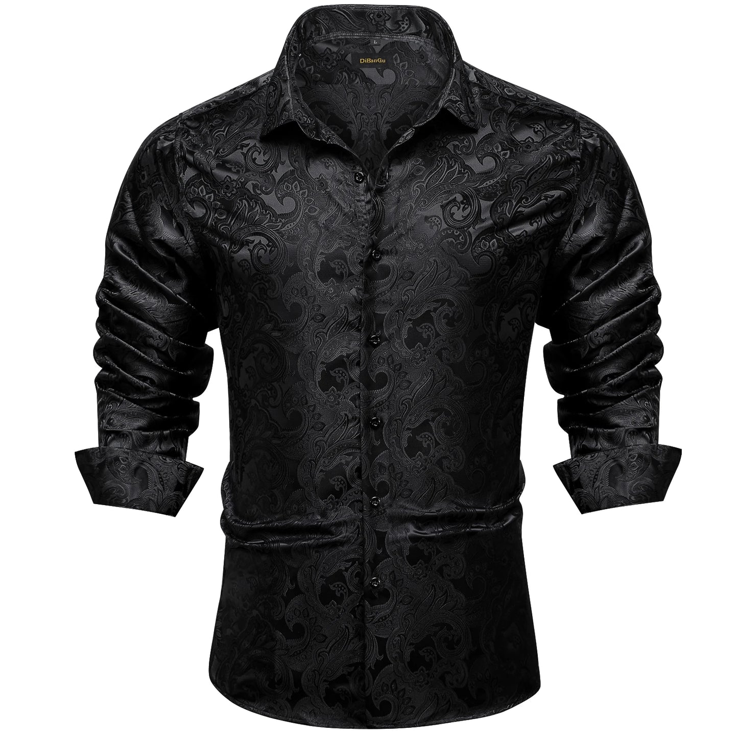 Camicie da uomo a maniche lunghe in seta e poliestere, camicie eleganti di lusso, camicie da smoking con colletto rovesciato e motivo paisley, abbigliamento da uomo