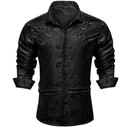 Camicie da uomo a maniche lunghe in seta e poliestere, camicie eleganti di lusso, camicie da smoking con colletto rovesciato e motivo paisley, abbigliamento da uomo