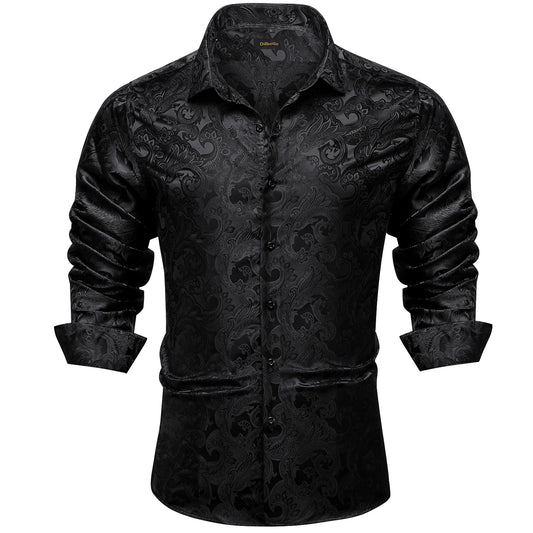 Camicie da uomo a maniche lunghe in seta e poliestere, camicie eleganti di lusso, camicie da smoking con colletto rovesciato e motivo paisley, abbigliamento da uomo