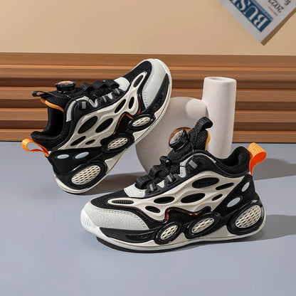 Scarpe da bambino 2024 Nuove scarpe sportive casual per bambini primavera e autunno con chiusura a bottone rotante e rete traspirante