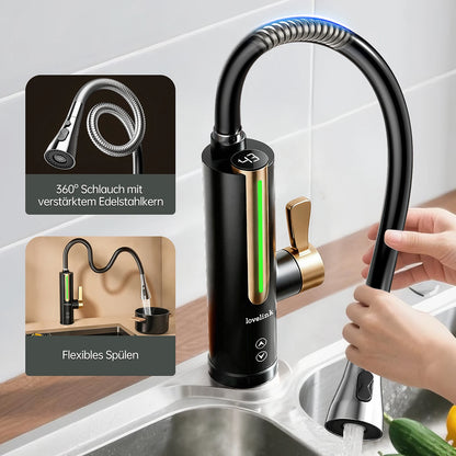 Lovelink faucet with instantaneous water heater with 360 ° flexible hose and color adaptive LED temperature display (black)