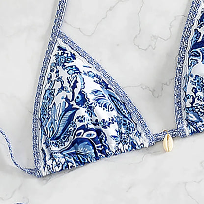 "2025 New Triangle Bikini Set - Floral Print Push Up Swimsuit & Brazilian Bottoms"