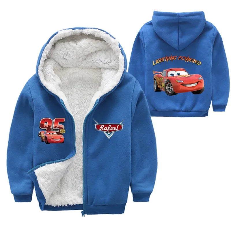 Cappotto invernale spesso per bambini con personaggi dei cartoni animati Pixar Cars, Saetta McQueen, per neonati e bambini, giacca con cerniera e maglione.